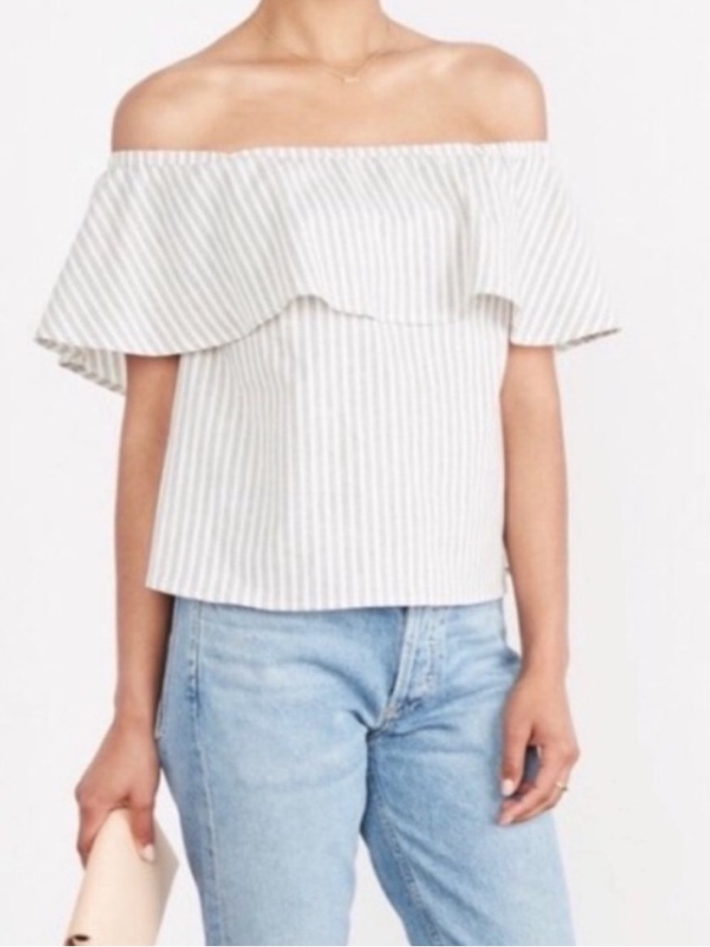 Amour Vert Claudette Off Shoulder Top in Natural Chateau Stripe
